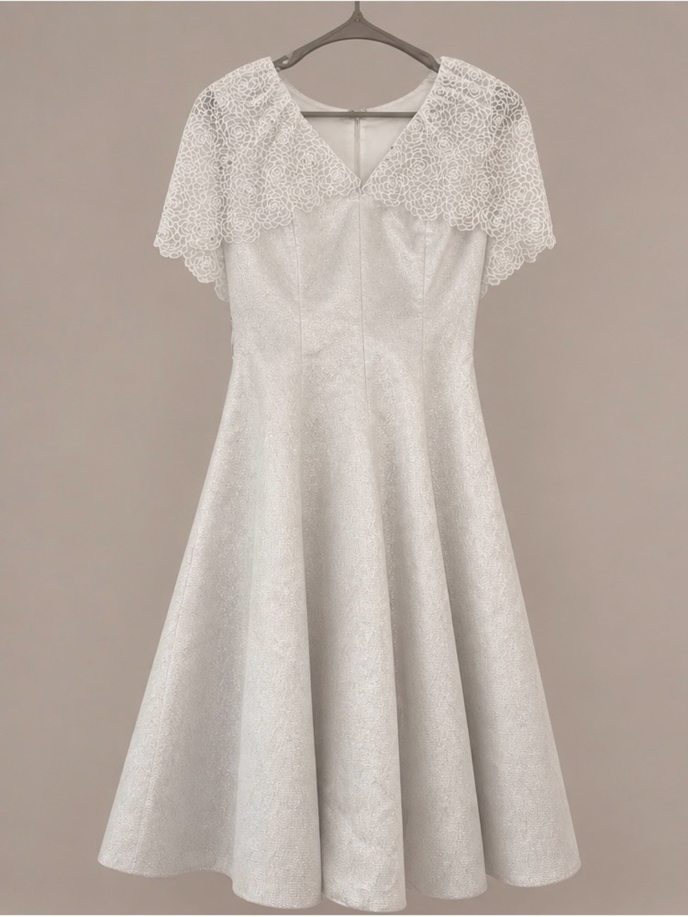 White Lace Yoke A-Line Glimmering Dress - Picture 1 of 8